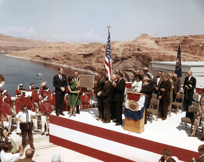 Lady Bird Johnson dedicating Glen Canyon Dam on 9/22/66